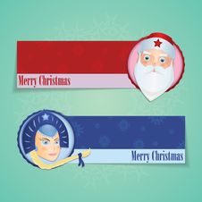 Christmas Banners With Santa Claus And Snow Maiden Stock Images Christmas Banners With Santa Claus And Snow Maiden Stock Images