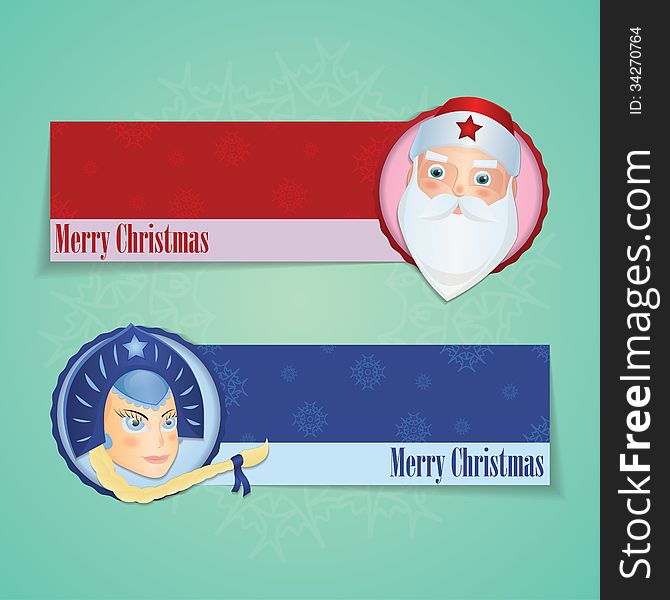 Christmas Banners With Santa Claus And Snow Maiden