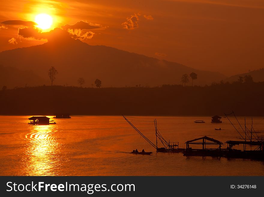 Sunrise morning over River.Still life on river.