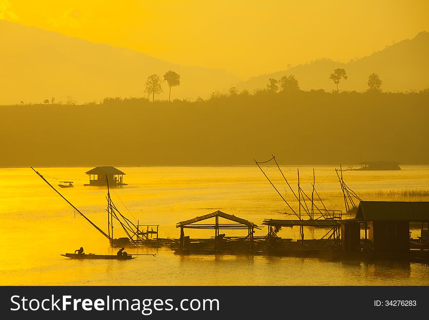 Fishermen living on the river, the morning. Fishermen living on the river, the morning