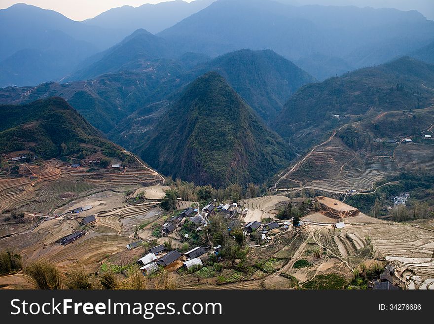 Village near blue mountain cat cat in sapa ,Vietnam