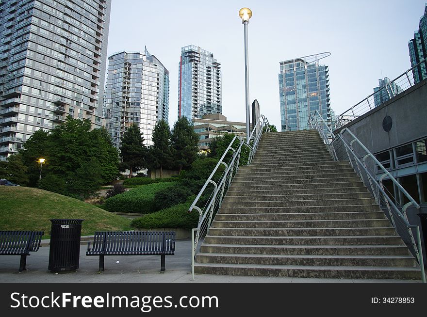 Vancouver skyline with stairs, Canada