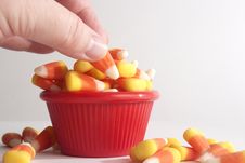 Candy Corn In A Red Bowl Royalty Free Stock Photo