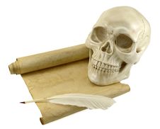 Human Skull With Shabby Scroll Stock Images Human Skull With Shabby Scroll Stock Images