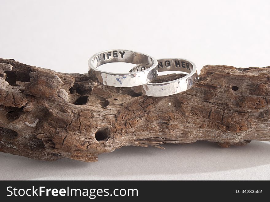 Hammered Rings on Driftwood
