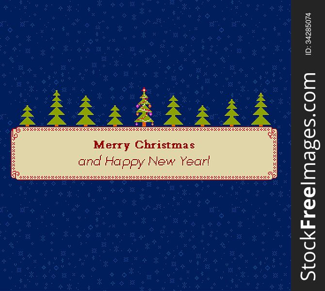 Christmas tree pixel greeting card banner