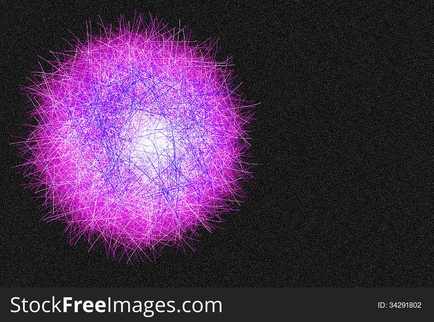 Abstract glowing ball isolated on black noisy background