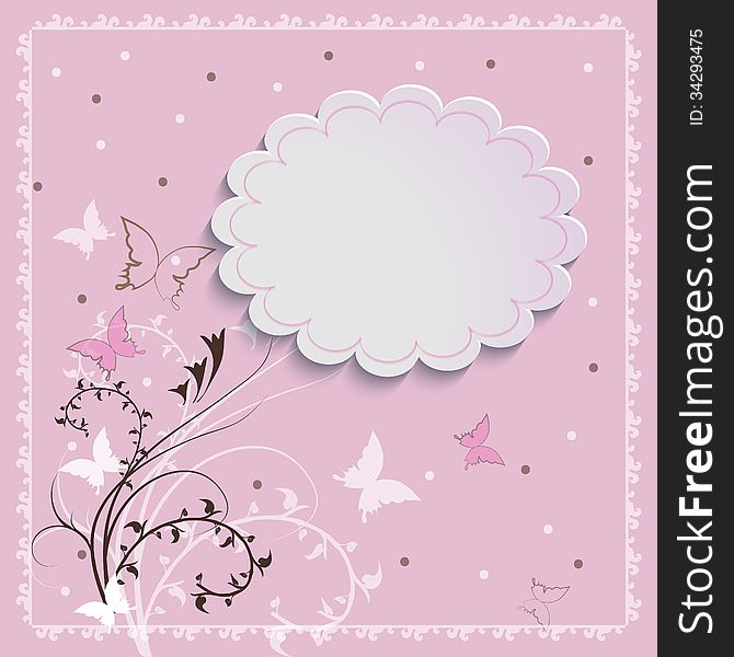 Beautiful card with a floral pattern in pink with a place for an inscription