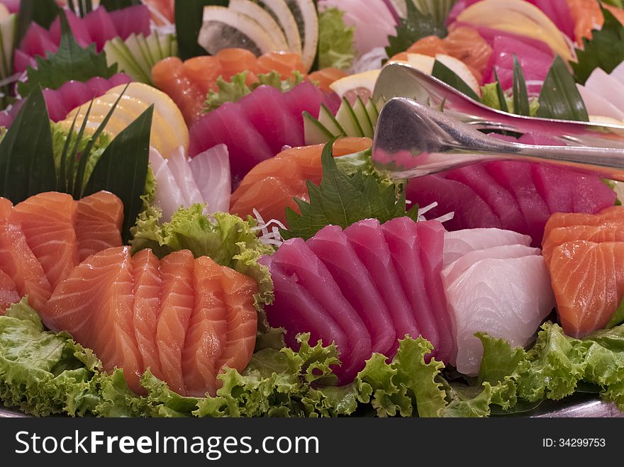 Assorted sashimi made of a variety of fishes