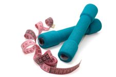 Dumbells And Measuring Tape Stock Photos Dumbells And Measuring Tape Stock Photos