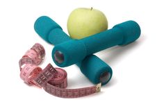 Dumbells, Apple And Measuring Stock Images Dumbells, Apple And Measuring Stock Images