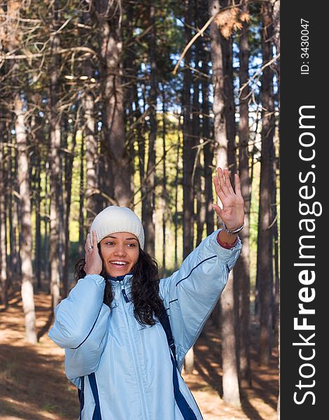 beautiful winter girl in blue jacket