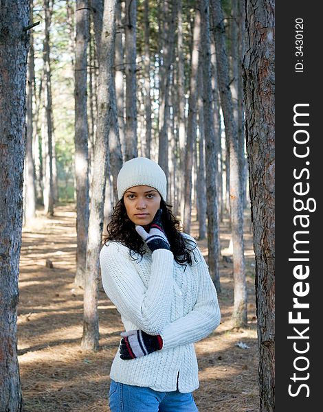 Beautiful winter girl in white