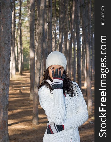 Beautiful winter girl in white