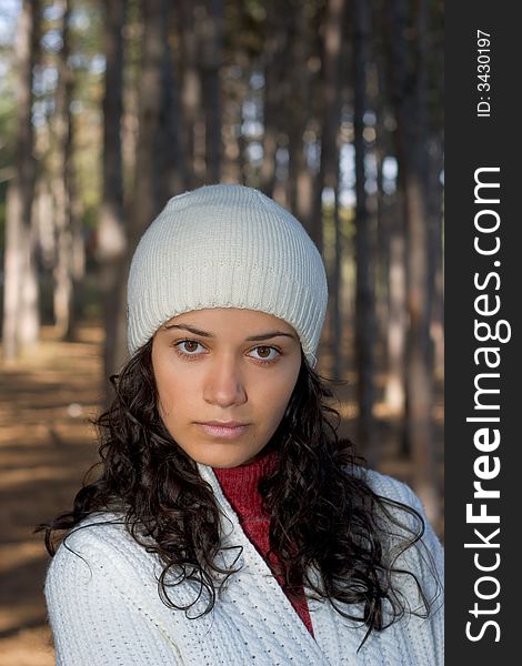 Beautiful winter girl in white