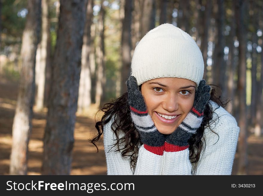 Beautiful winter girl in white