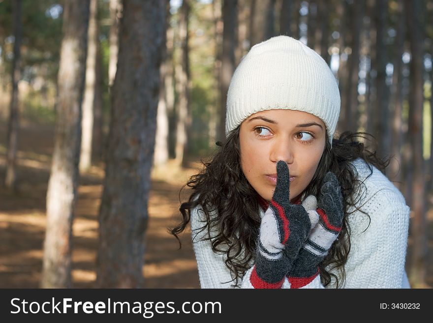 Beautiful winter girl in white