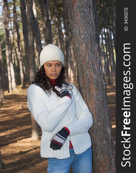 Beautiful winter girl in white