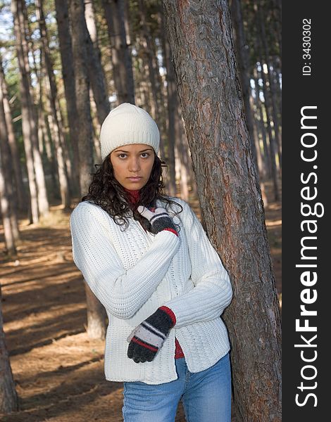 Beautiful winter girl in white