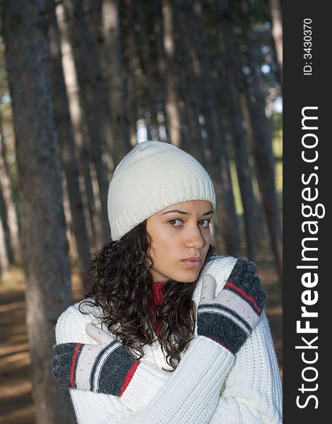 Beautiful winter girl in white