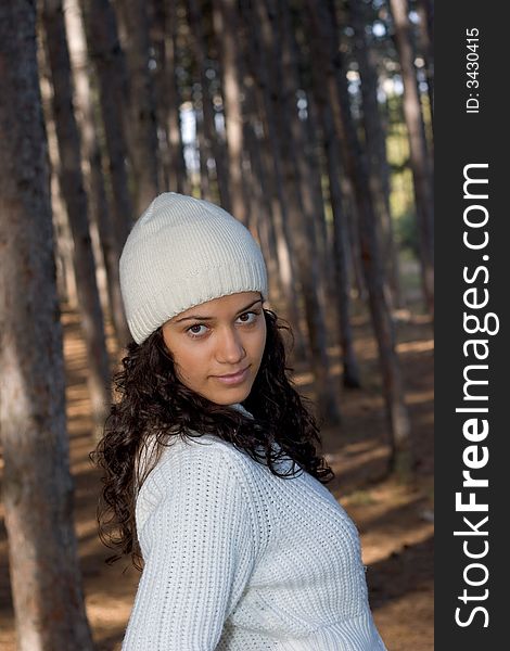 Beautiful winter girl in white