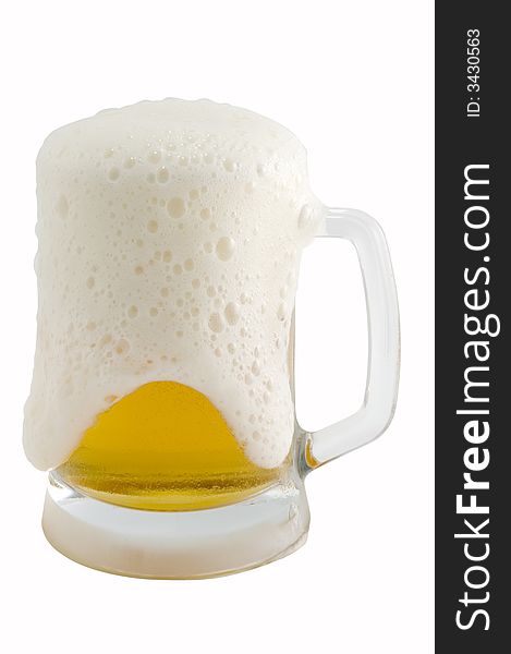 Fresh cold beer on white background