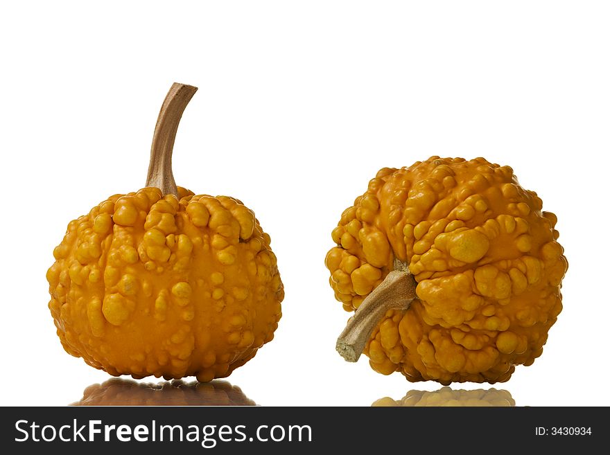 Decorative pumpkins isolated over white background