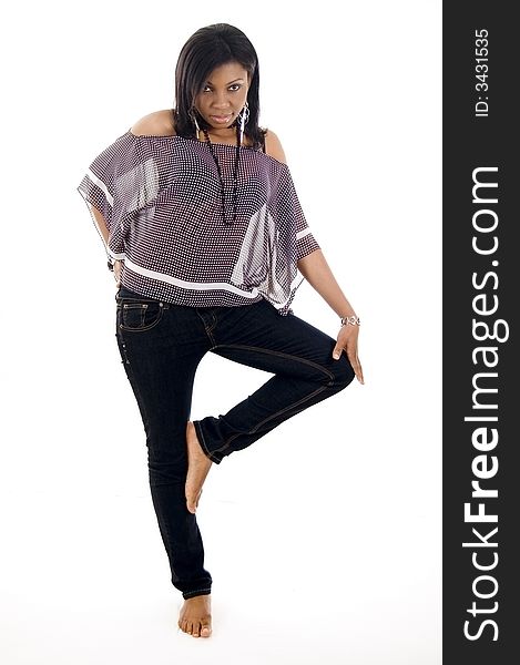 This is an image of a woman doing a fashion pose. This is an image of a woman doing a fashion pose
