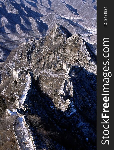 The great wall of China, with a beautiful mountain backdrop.Beijing,China.