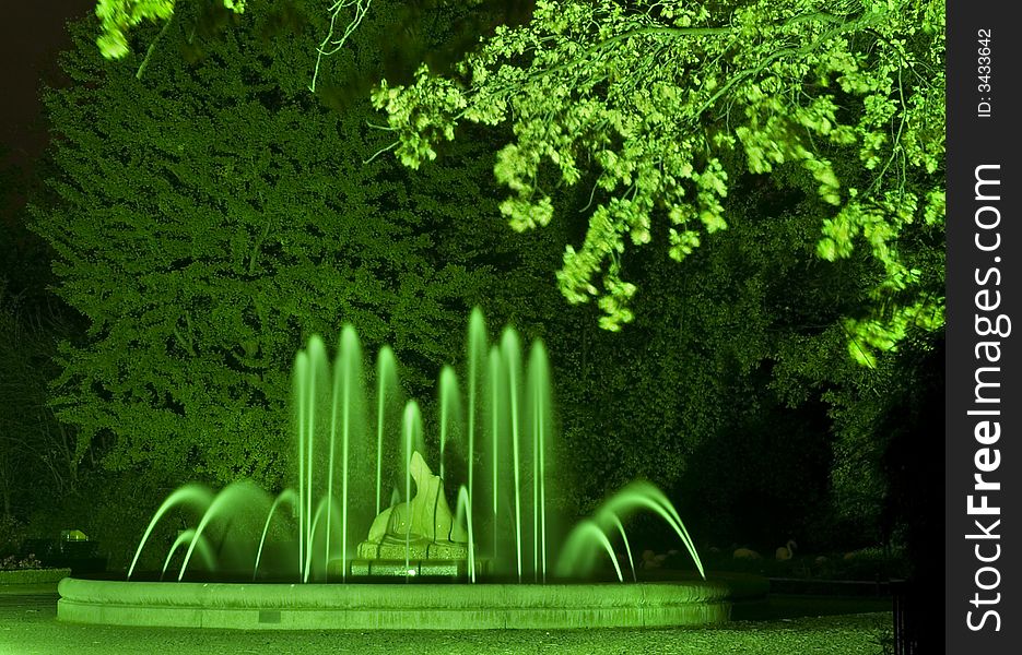 A fountain in the Berlin Zoo under special illumination