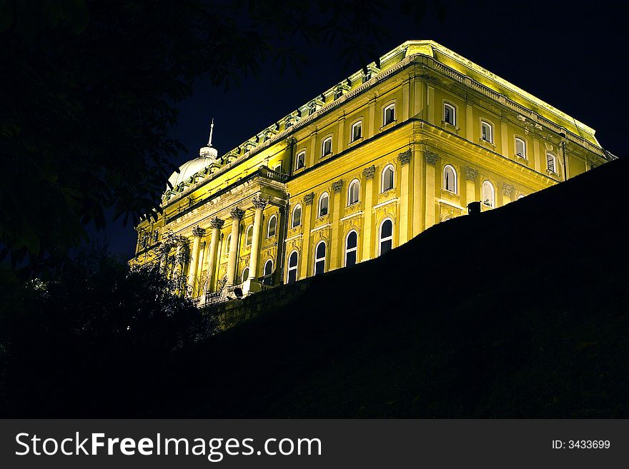 Kings palace on night lights. Location this Hungary, Budapest. Kings palace on night lights. Location this Hungary, Budapest.