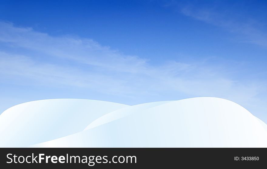 Snowdrifts on hills on a background of the blue sky