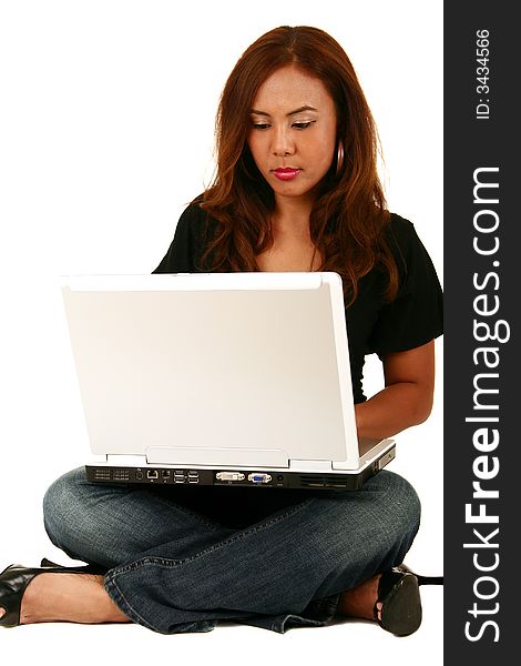 Beautiful model working with her laptop. Beautiful model working with her laptop