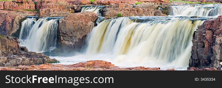 A waterfall in Falls Park in Souix Falls, South Dakota. A waterfall in Falls Park in Souix Falls, South Dakota