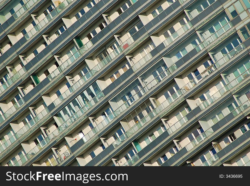 Apartment house with balconies, slanted view, detail,  Vienna, Austria. Apartment house with balconies, slanted view, detail,  Vienna, Austria.