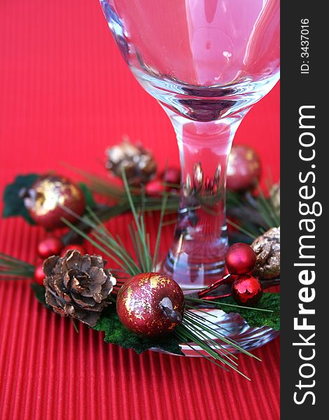 Wine Glass with a wreath part of a Christmas table setting