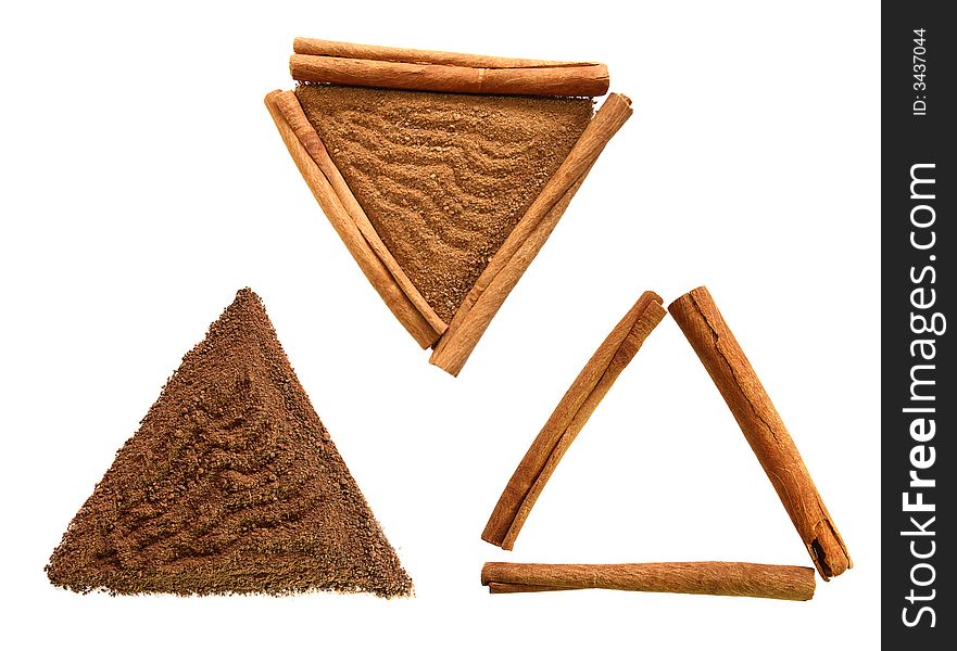 Cinnamon sticks and ground in triangle compositions