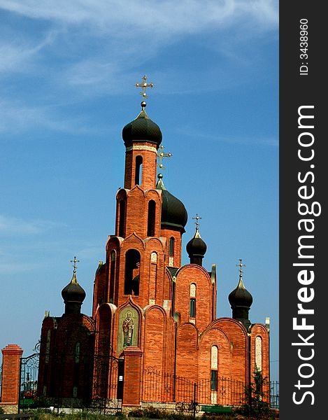 Orthodox temple in the midst of a blue sky