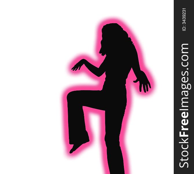 Retro tough girl silhouette ready for fighting action