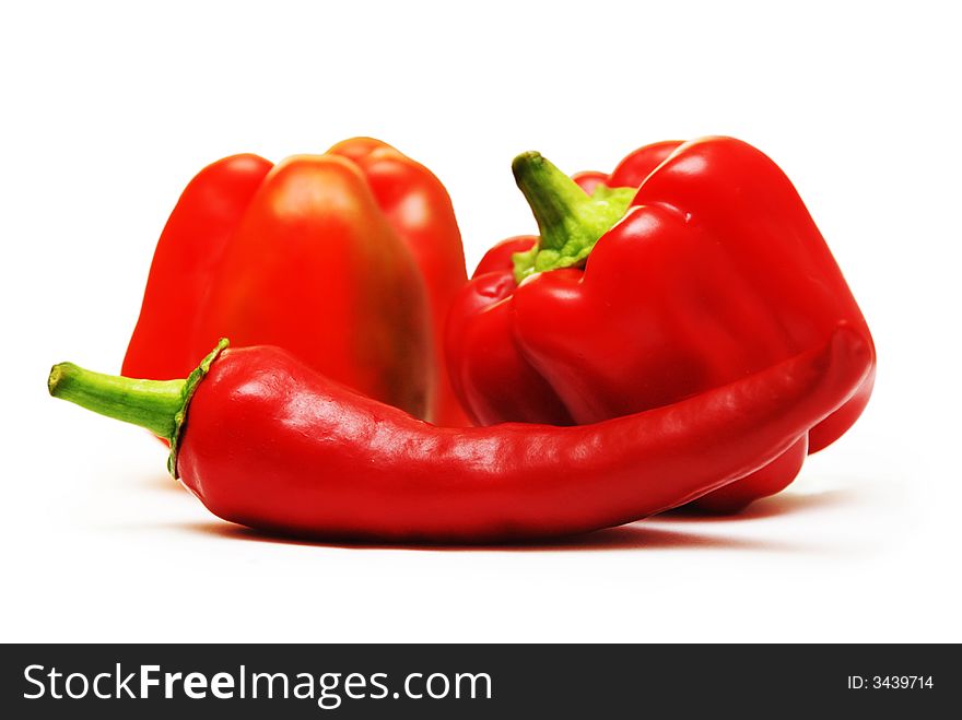 Red peppers isolated on the white background