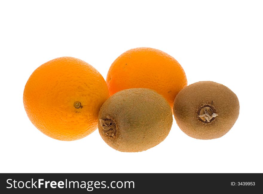 Fresh orange and kiwi isolated on a white background