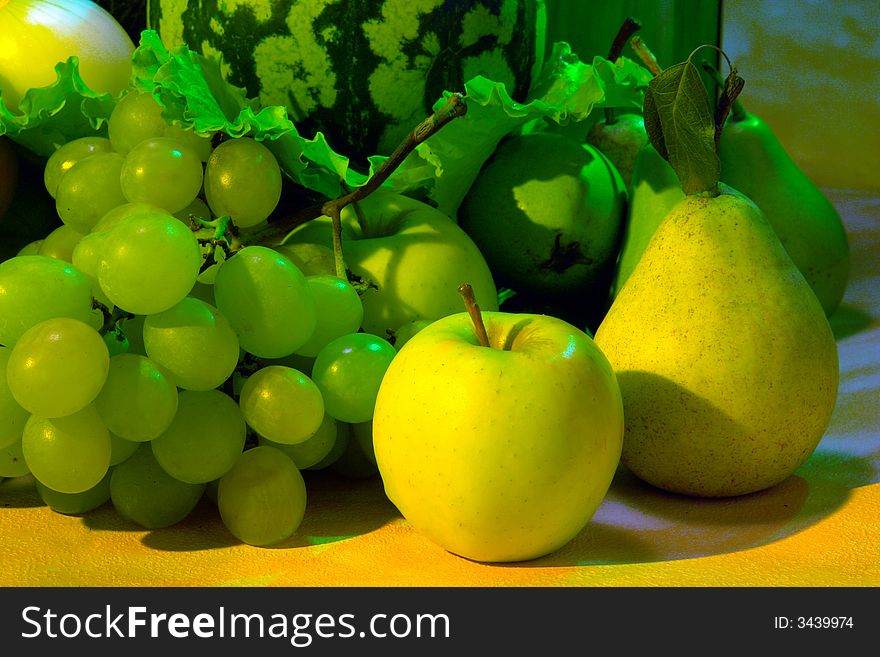 Still-life on a green background