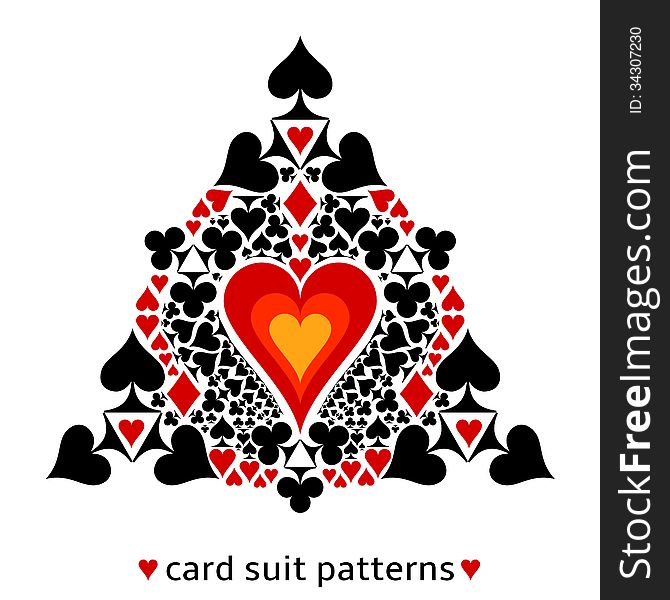 Awesome card suit pattern. Heart in the middle surrounded with all card suits. Illustration of gambling as a lifestyle. Awesome card suit pattern. Heart in the middle surrounded with all card suits. Illustration of gambling as a lifestyle.
