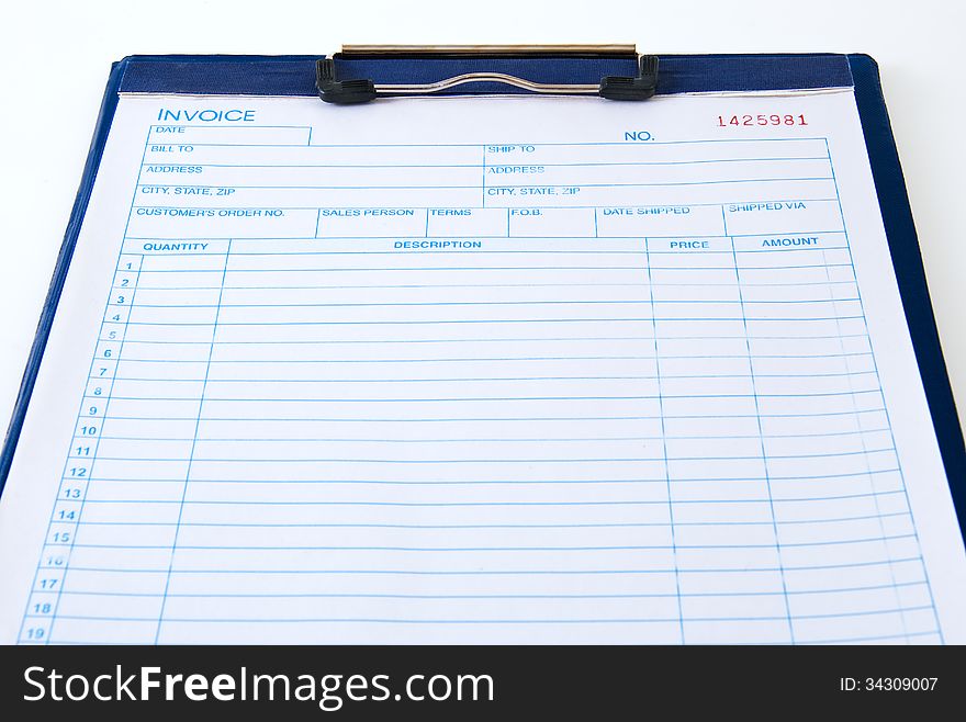 Blank invoice order form for salesmen. Blank invoice order form for salesmen