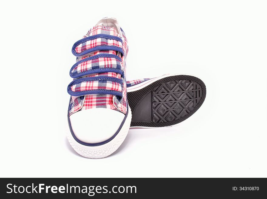 Plaid fabric shoes with rubber soles for children