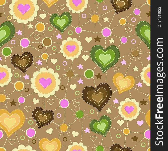 Seamless Pattern With Applique Of Hearts