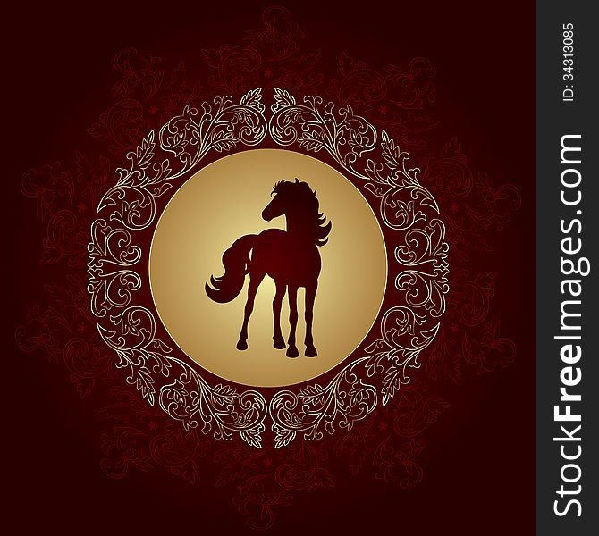 Horse silhouette on vintage floral background