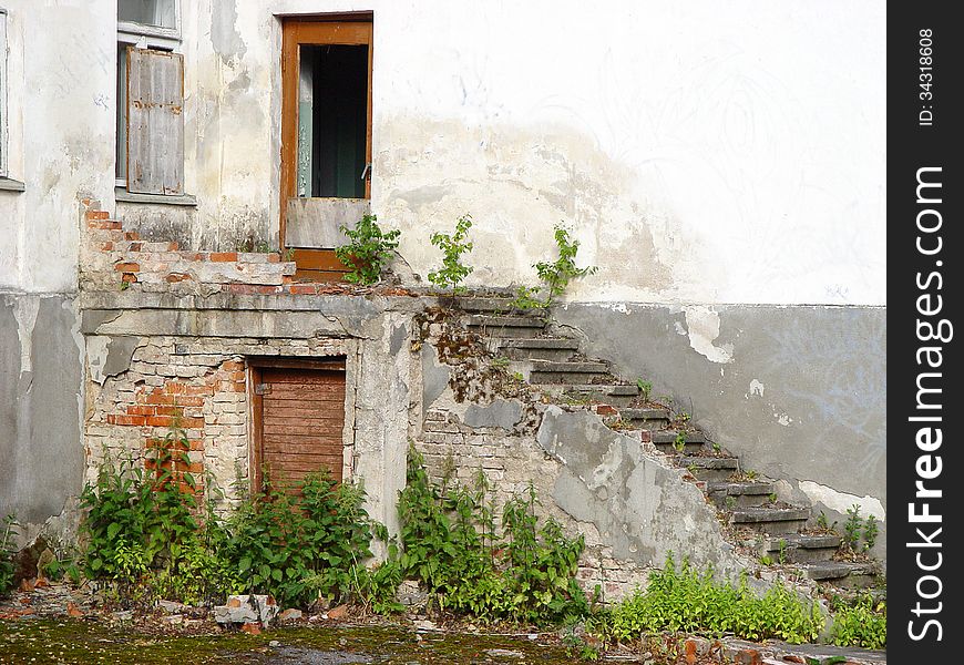 Entrance to an old and abandoned building. Entrance to an old and abandoned building