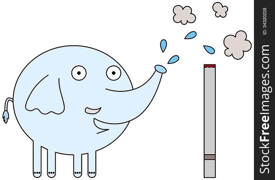 An elephant putting out a fire in a cigarette. An elephant putting out a fire in a cigarette