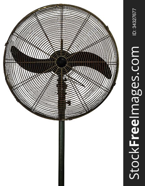 Old electric fan is rusty and dirty on white background